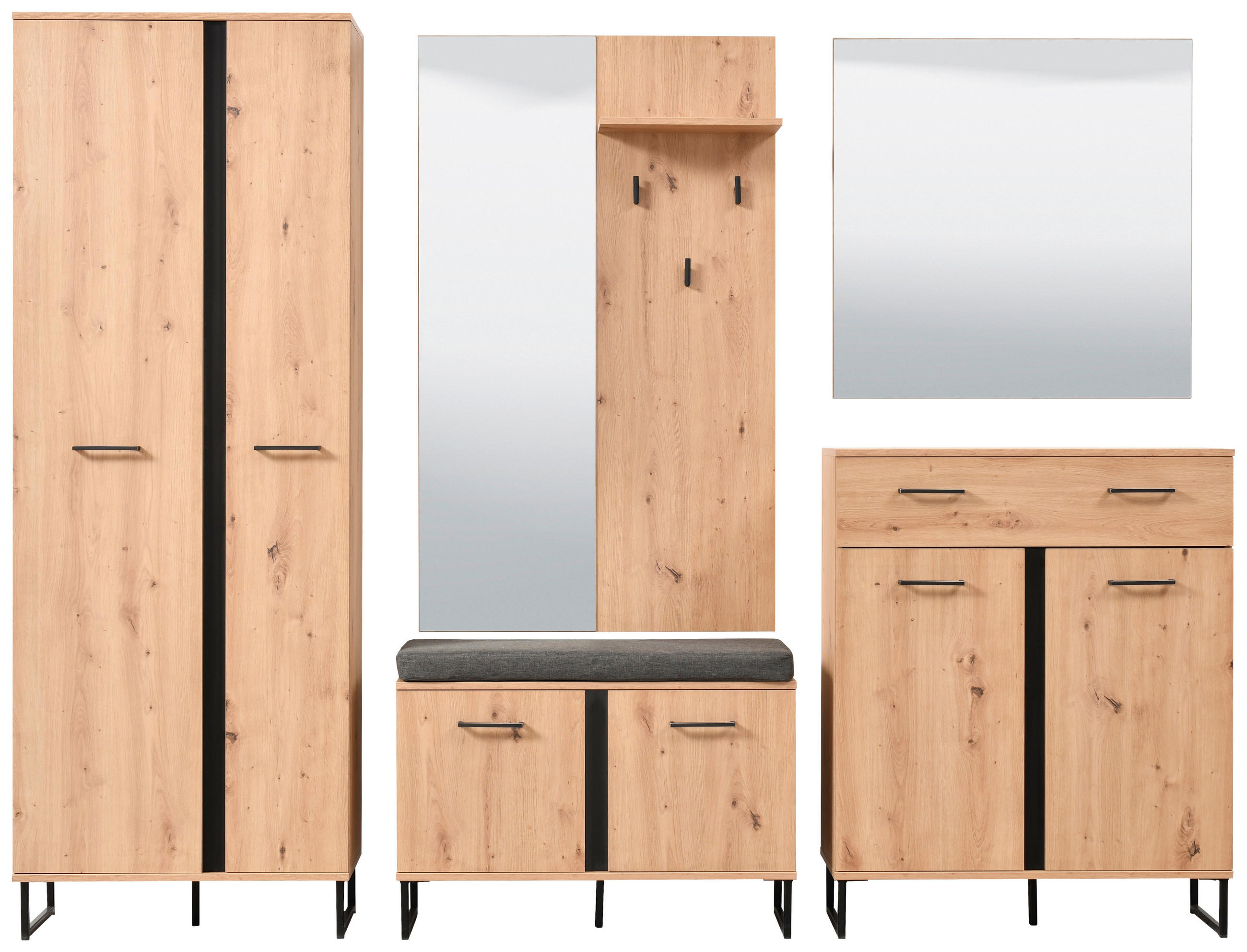 GARDEROBE 5-teilig  in 260/194,5/35 cm  - Schwarz/Eiche Artisan, Basics, Holzwerkstoff (260/194,5/35cm) - Carryhome