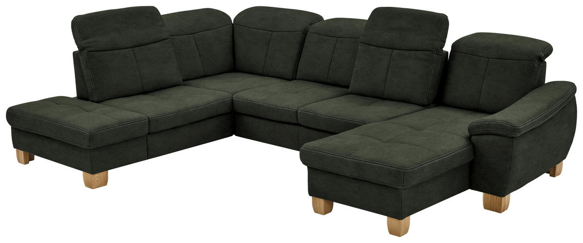WOHNLANDSCHAFT in Mikrofaser Grün  - Wildeiche/Beige, Konventionell, Holz/Textil (243/343/185cm) - Voleo