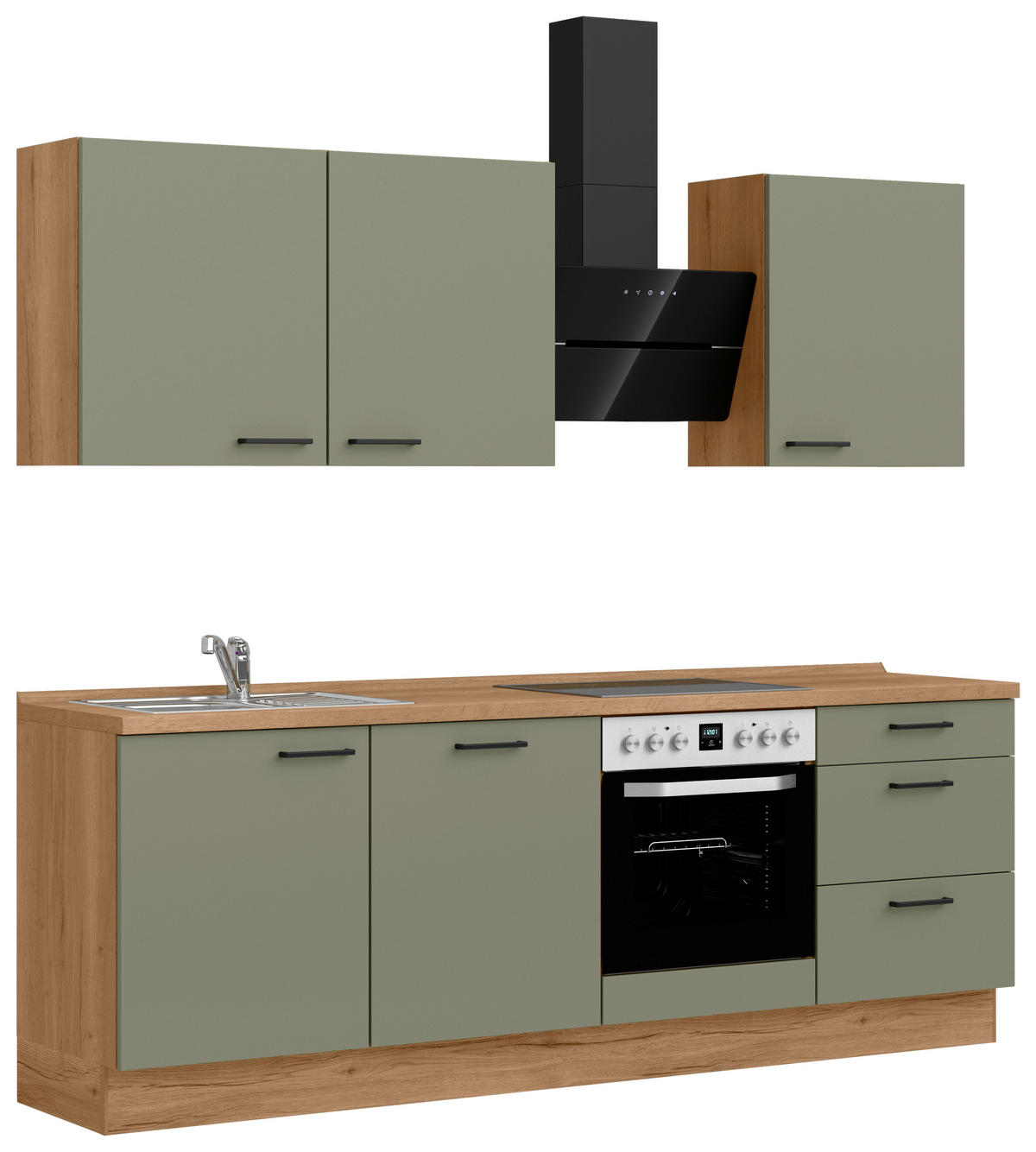 KÜCHENLEERBLOCK 240 cm   Eichefarben, Olivgrün  - Eichefarben/Schwarz, Romantik / Landhaus, Holzwerkstoff/Metall (240cm) - Celina