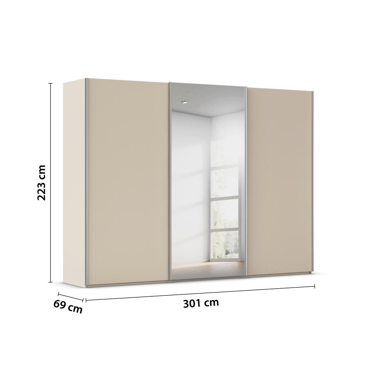 SCHWEBETÜRENSCHRANK 301/223/69 cm,  in Alufarben, Champagner, 3 Tür(en)  - Champagner/Alufarben, Basics, Glas/Holzwerkstoff (301/223/69cm) - Rauch Möbel