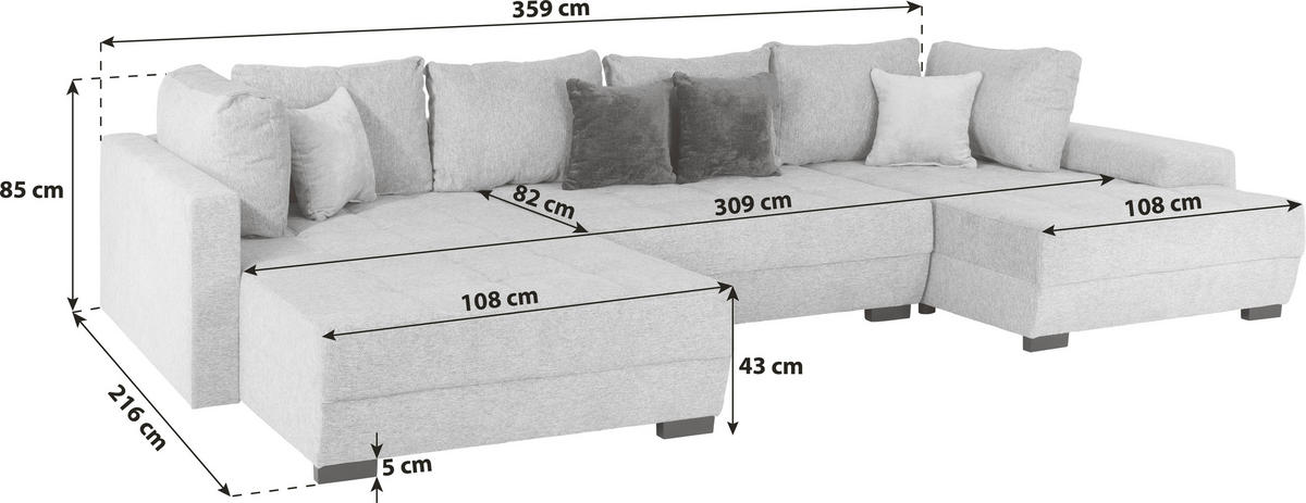 WOHNLANDSCHAFT Hellgrau Mikrofaser, Struktur  - Hellgrau/Schwarz, MODERN, Kunststoff/Textil (216/359/178cm) - MID.YOU