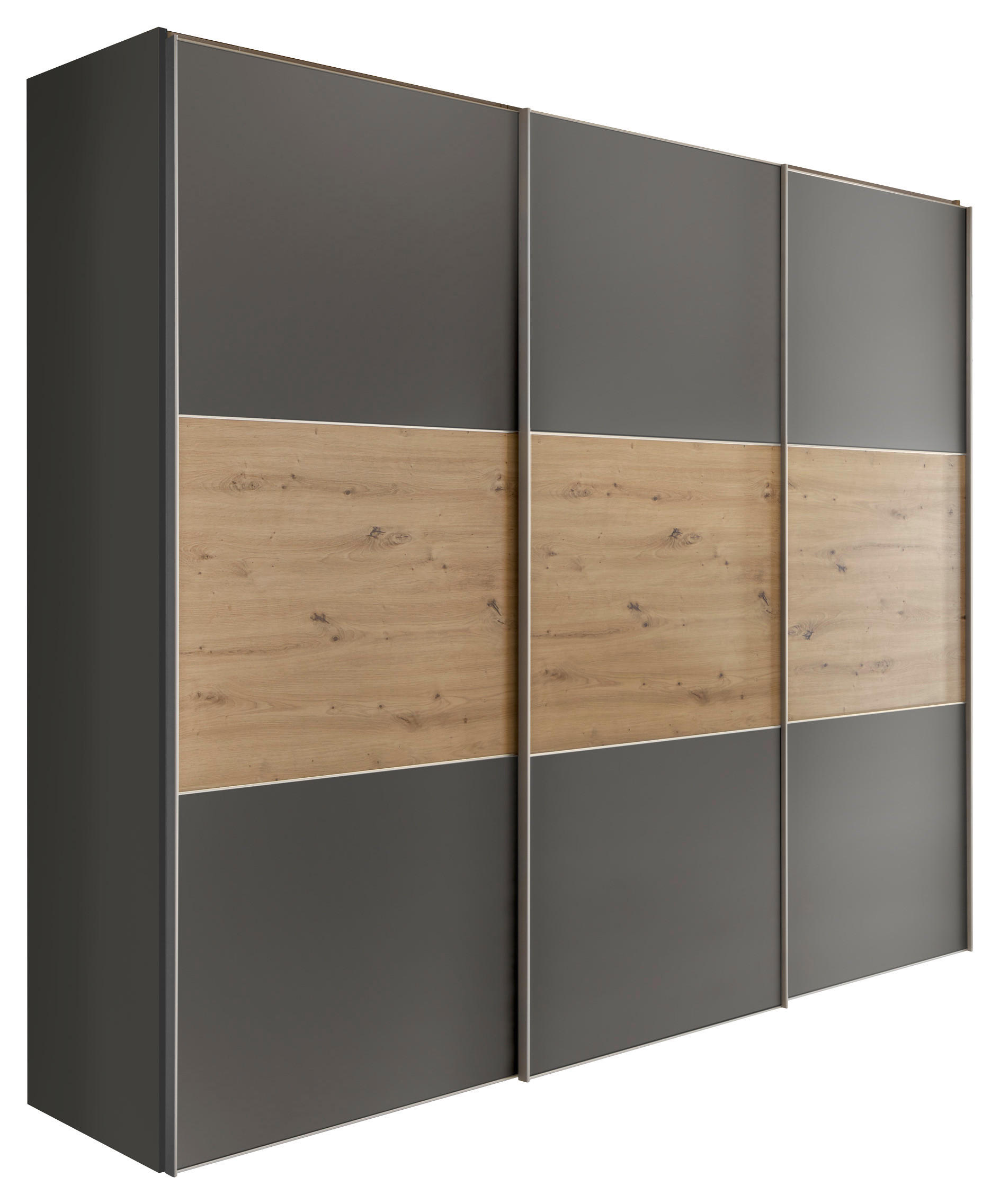 SCHWEBETÜRENSCHRANK 3-türig Dunkelgrau, Eiche Artisan  - Dunkelgrau/Alufarben, Holzwerkstoff/Metall (298/222/68cm) - Moderano