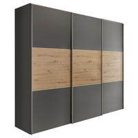SCHWEBETÜRENSCHRANK 3-türig Dunkelgrau, Eiche Artisan  - Dunkelgrau/Alufarben, Holzwerkstoff/Metall (298/222/68cm) - Moderano