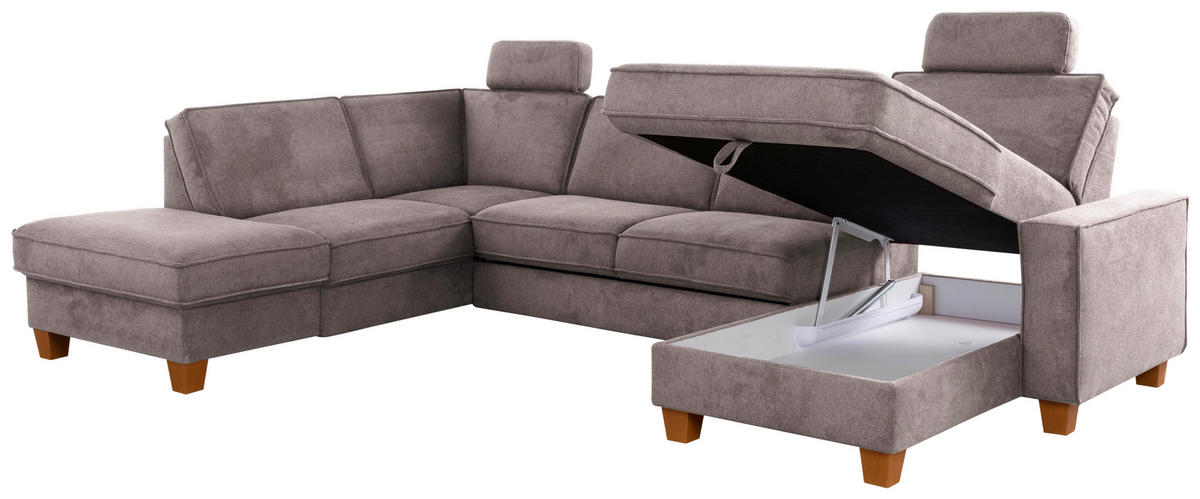 WOHNLANDSCHAFT in Flachgewebe Taupe  - Taupe/Eichefarben, Konventionell, Holz/Textil (213/309/161cm) - Sit & More
