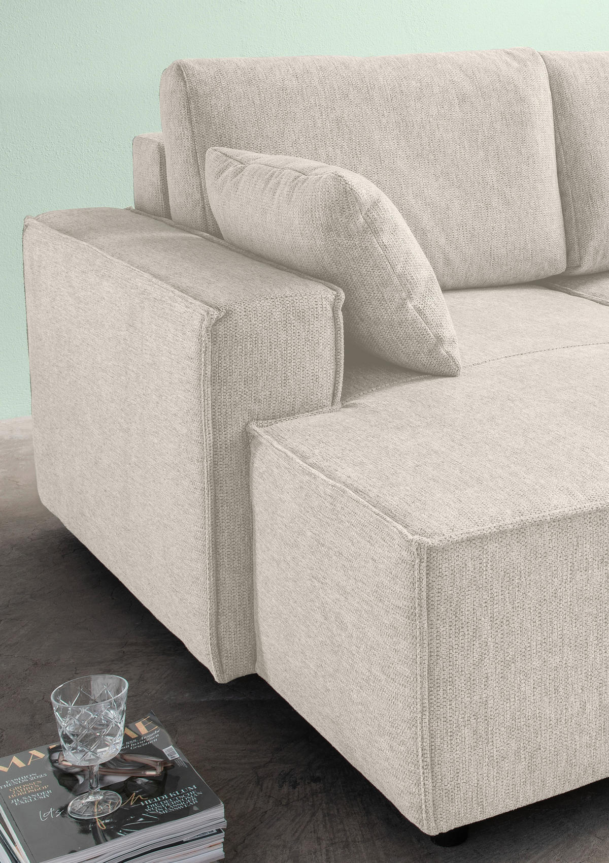 BIGSOFA in Chenille Beige  - Beige/Schwarz, Modern, Kunststoff/Textil (188/86/154cm) - Livetastic