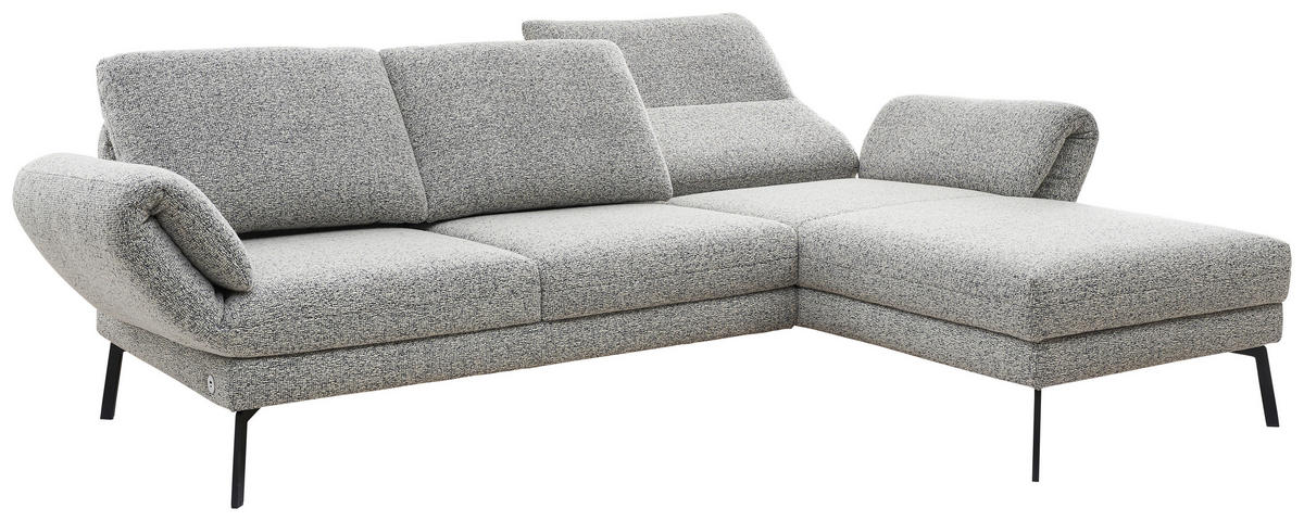 ECKSOFA in Flachgewebe Blaugrau  - Blaugrau/Schwarz, Design, Textil/Metall (255-365/175-224cm) - Dieter Knoll