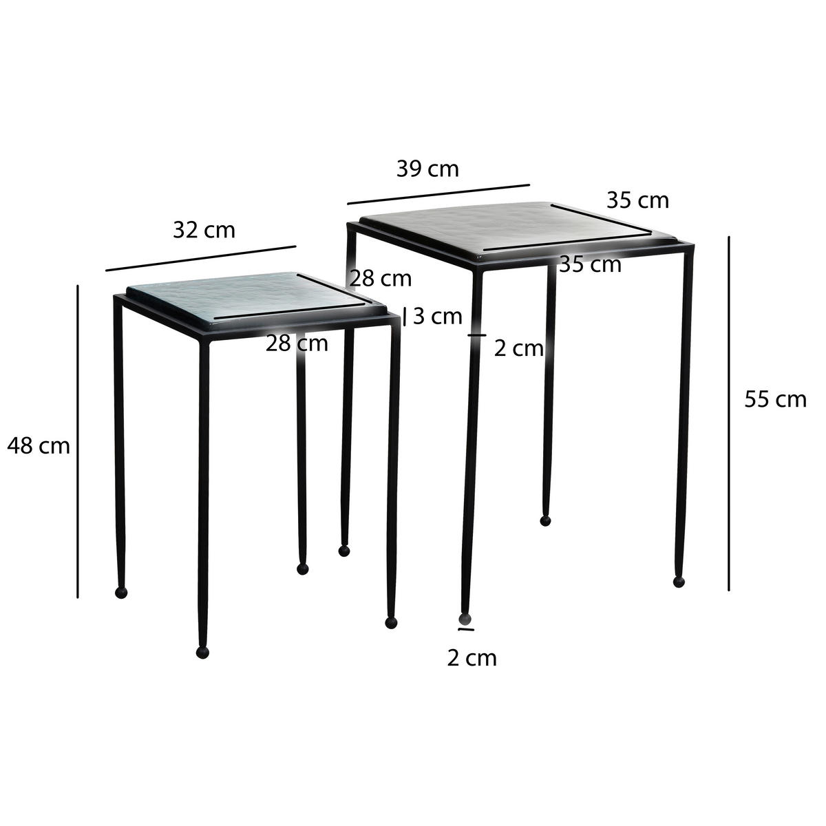 SATZTISCH in Glas  - Blau/Schwarz, Design, Glas/Metall - MID.YOU