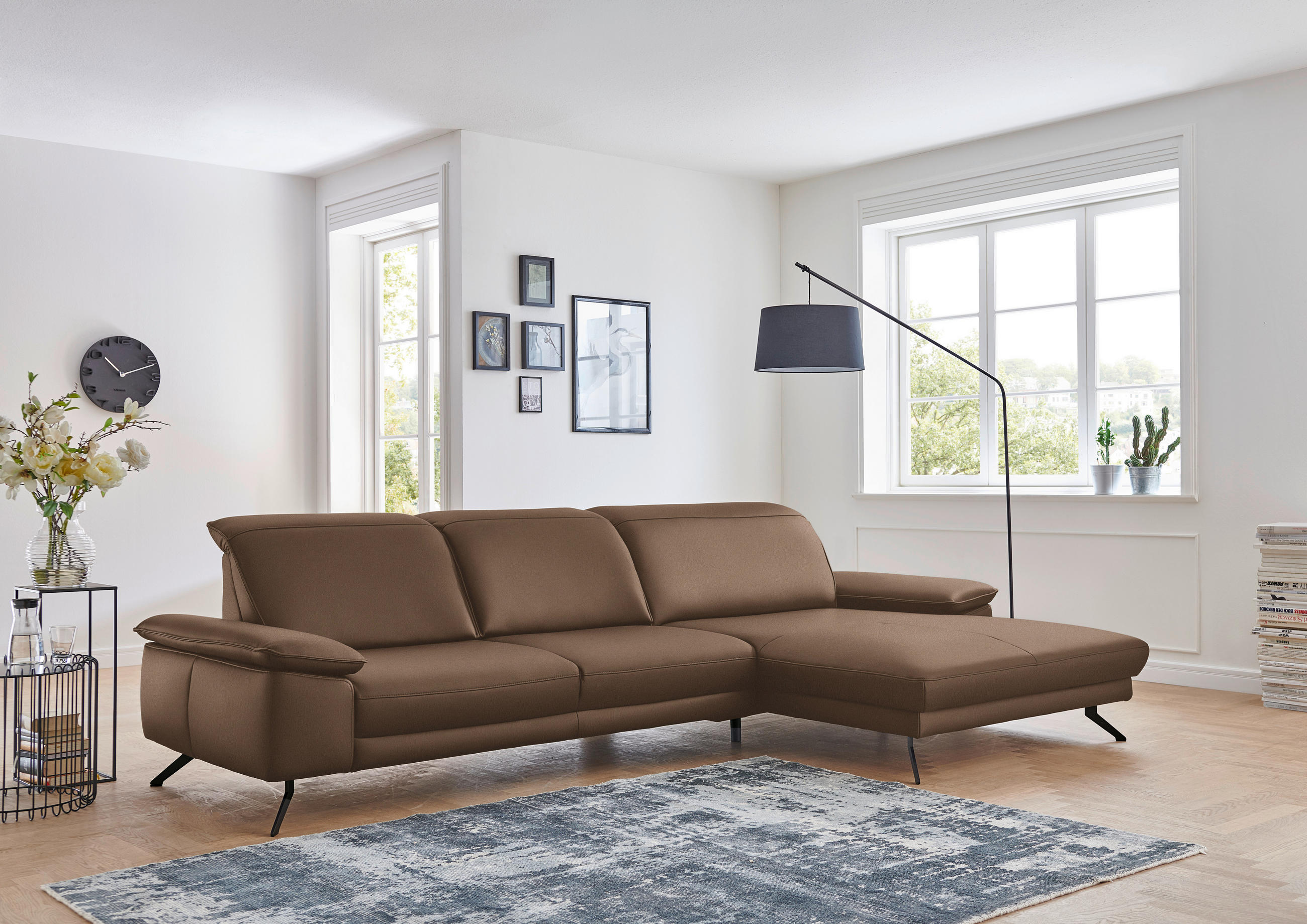 ECKSOFA in Echtleder Braun  - Schwarz/Braun, Design, Leder/Metall (328/193cm) - Dieter Knoll