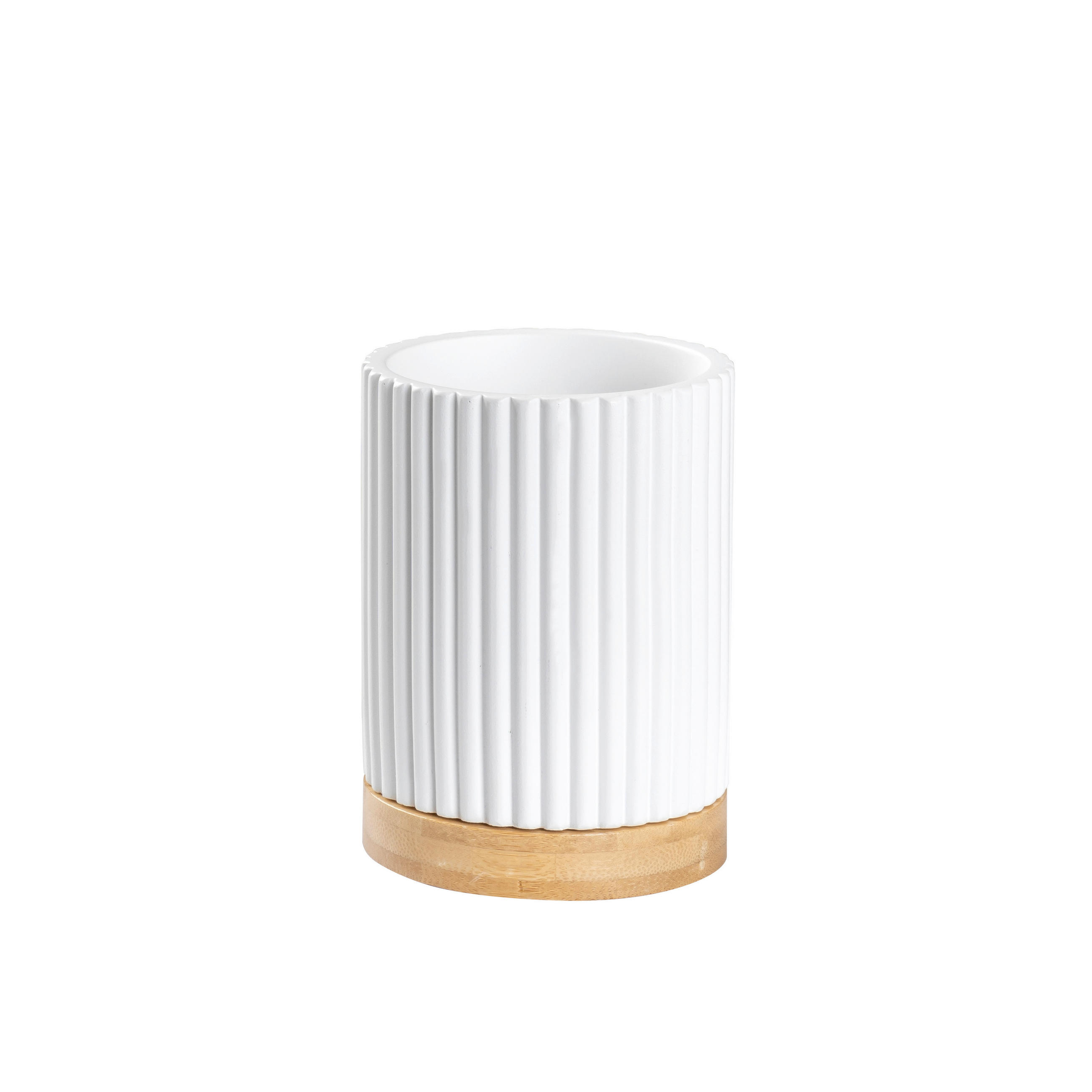 FOGKEFETARTÓ POHÁR fa, műanyag  - fehér, Basics, műanyag/fa (8/11/8cm) - Sadena