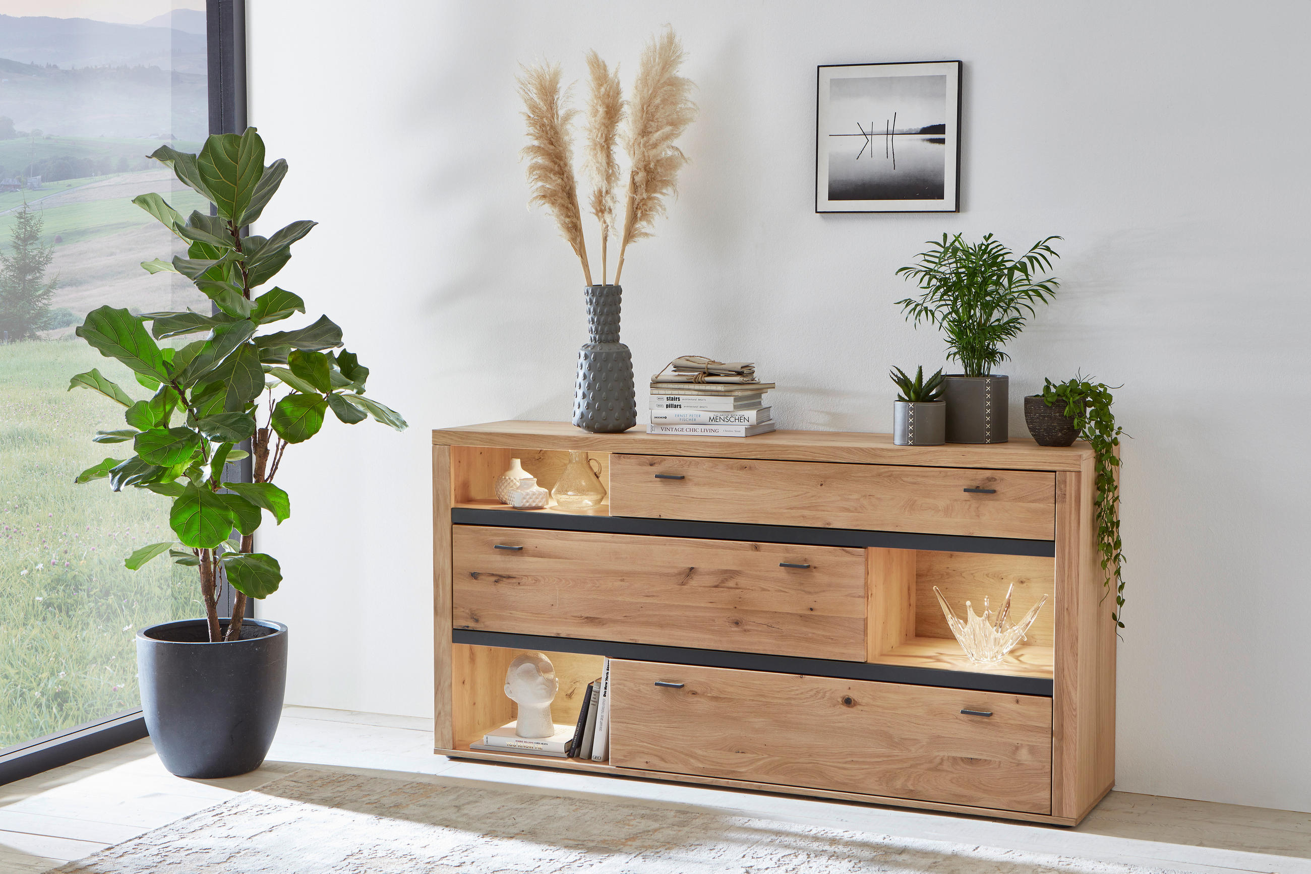 SIDEBOARD  in 180,2/91,7/43,6 cm  - Eichefarben/Grau, Design, Holz/Kunststoff (180,2/91,7/43,6cm) - Modante