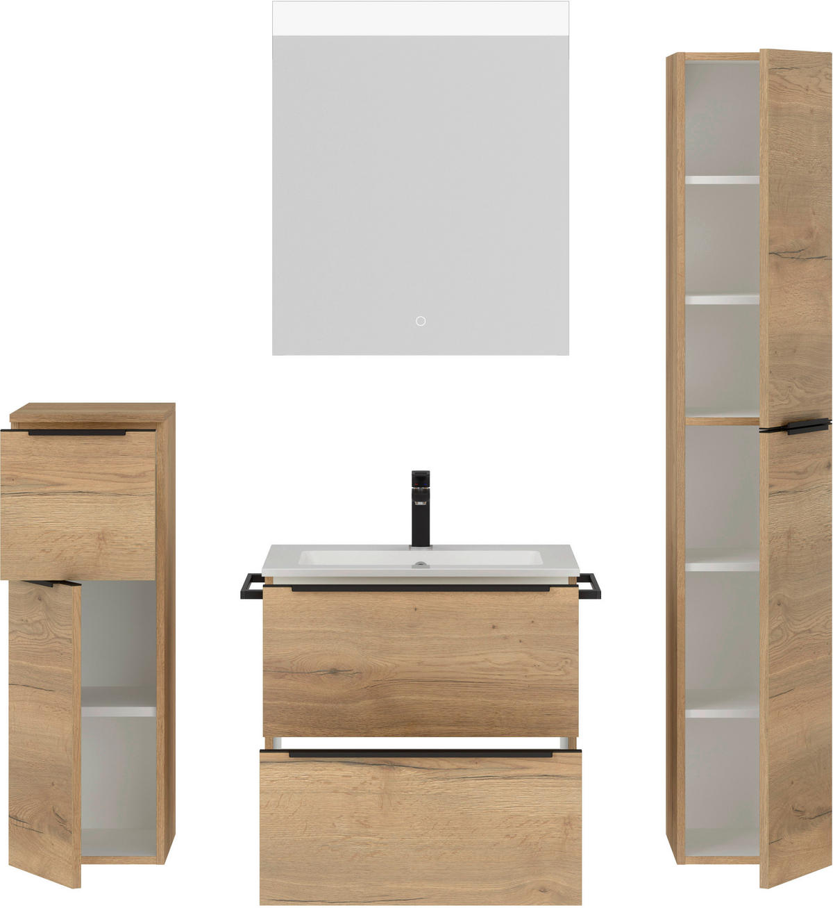 BADEZIMMER 5-teilig  in 121 cm  - Eichefarben/Schwarz, MODERN, Holzwerkstoff/Stein (121cm) - Nobilia