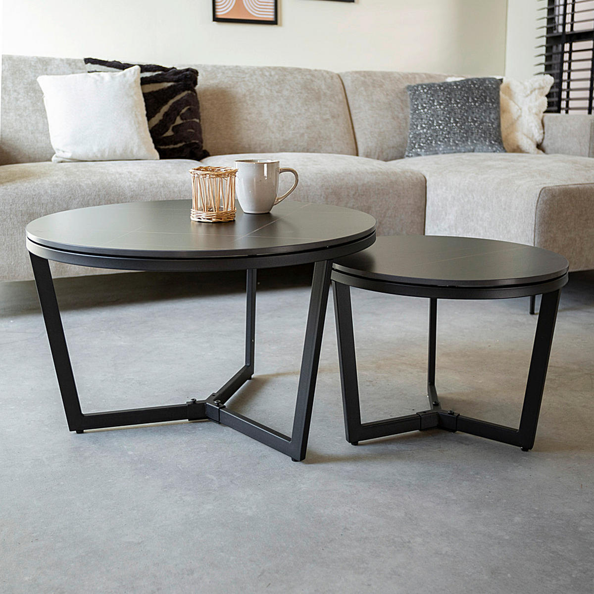 COUCHTISCH 68,5/68,5/43 cm rund Schwarz  - Schwarz, KONVENTIONELL, Stein/Metall (68,5/68,5/43cm) - MID.YOU