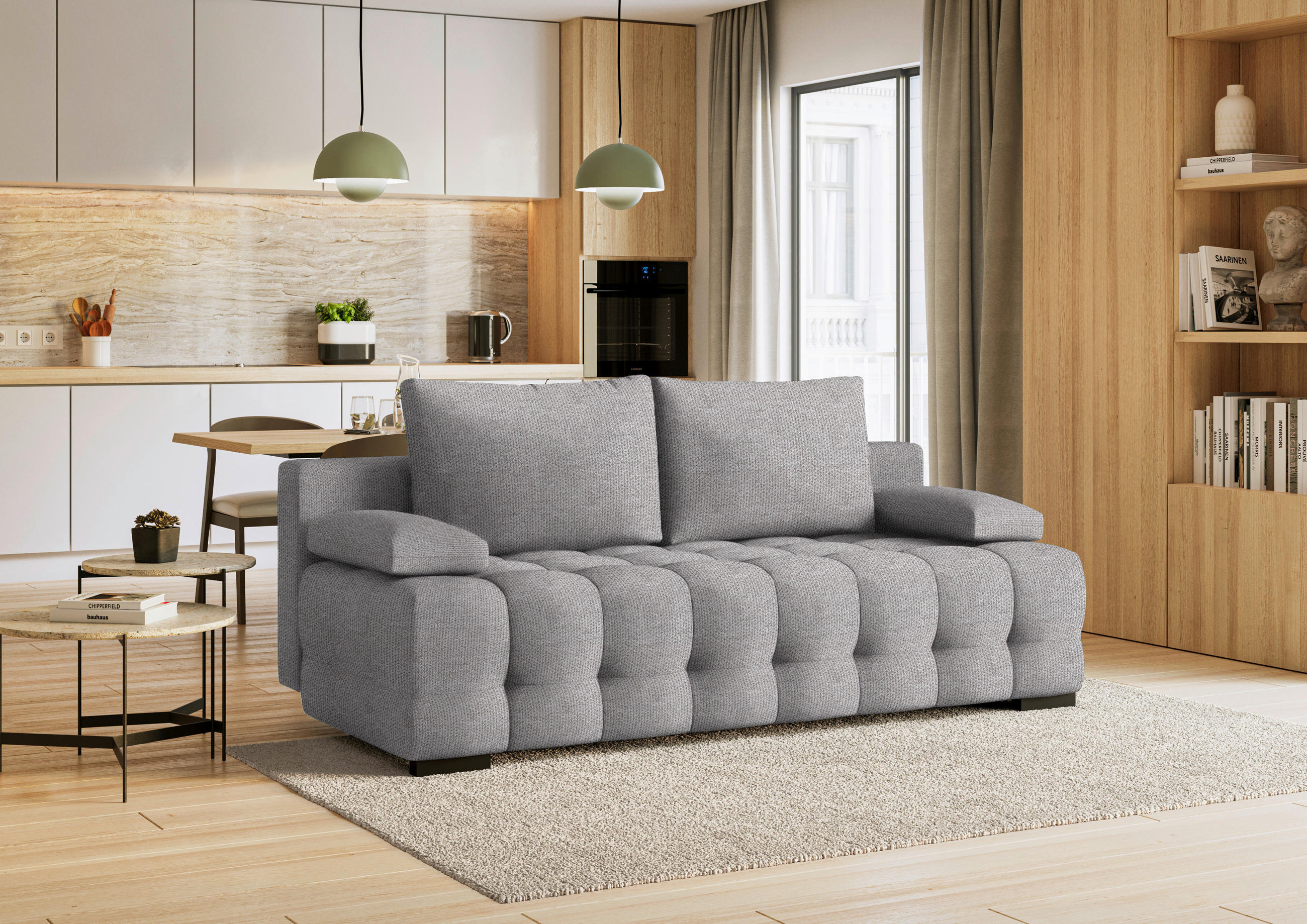 SCHLAFSOFA in Struktur Grau  - Schwarz/Grau, KONVENTIONELL, Kunststoff/Textil (209/96/100cm) - Stylife