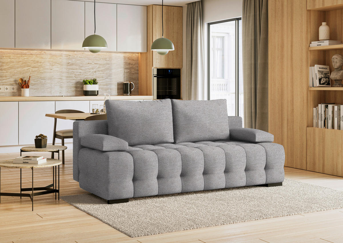 SCHLAFSOFA  mit Stoffauswahl, Schlafen auf Sitzhöhe, Rücken echt Struktur Grau  - Schwarz/Grau, KONVENTIONELL, Kunststoff/Textil (209/96/100cm) - Stylife