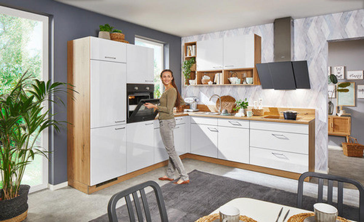 ROHOVÁ KUCHYŇA STAR 275 - biela/farba duba, Design, kompozitné drevo (245/275cm) - Welnova