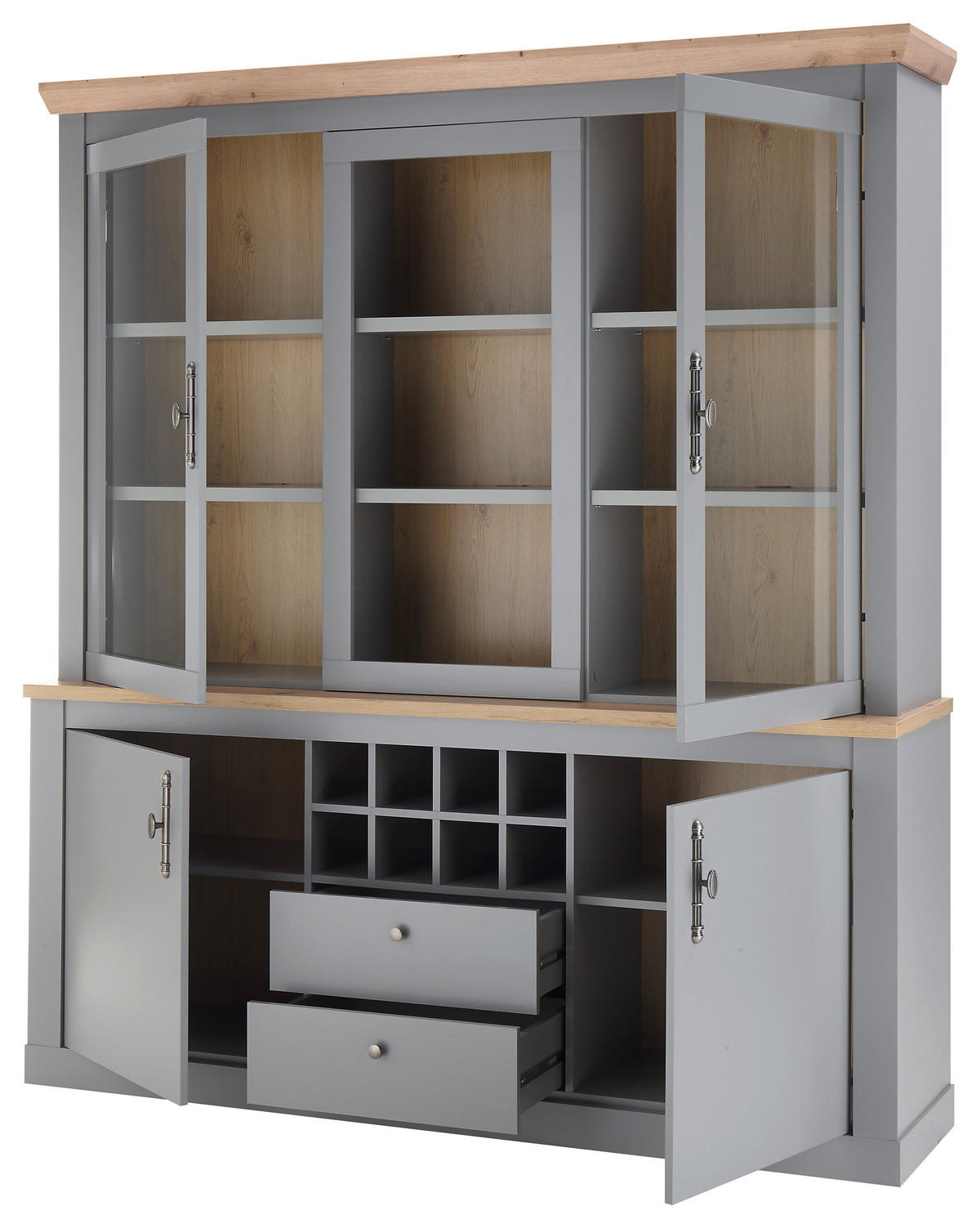 BUFFET 183/206/44 cm  in Eichefarben, Hellgrau  - Eichefarben/Silberfarben, Design, Holzwerkstoff/Metall (183/206/44cm) - MID.YOU