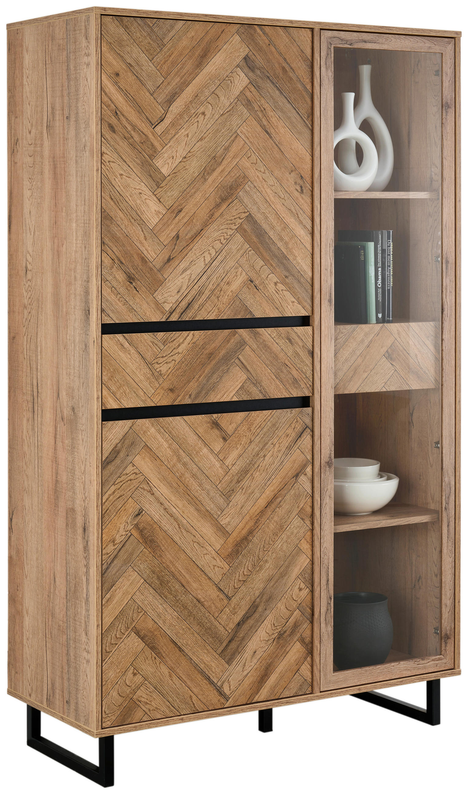 VITRINE  in Schwarz, Eichefarben  - Eichefarben/Schwarz, KONVENTIONELL, Glas/Holzwerkstoff (99,9/165,8/42cm) - Hom`in