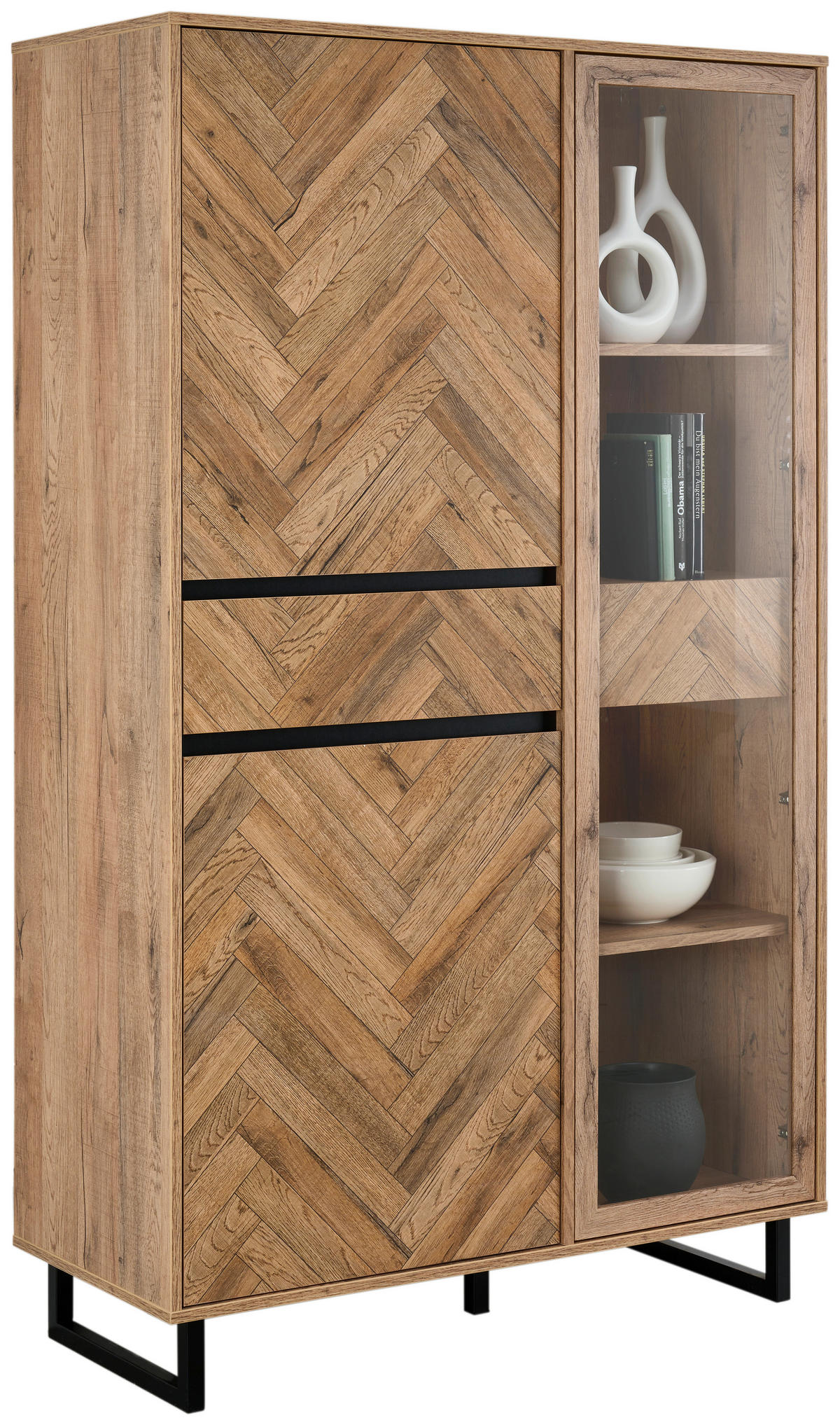 VITRINE  in Schwarz, Eichefarben  - Eichefarben/Schwarz, KONVENTIONELL, Glas/Holzwerkstoff (99,9/165,8/42cm) - Hom`in