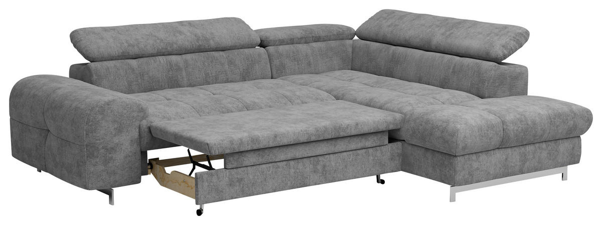 ECKSOFA Grau Mikrofaser  - Chromfarben/Grau, KONVENTIONELL, Textil/Metall (206/257cm) - Livetastic