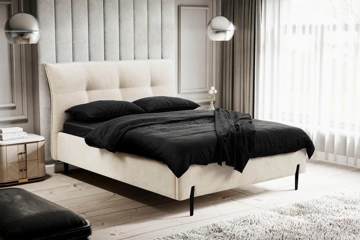 ČALÚNENÁ POSTEĽ, 180/200 cm, krémová - čierna/krémová, Modern, kov/drevo (180/200cm) - MID.YOU