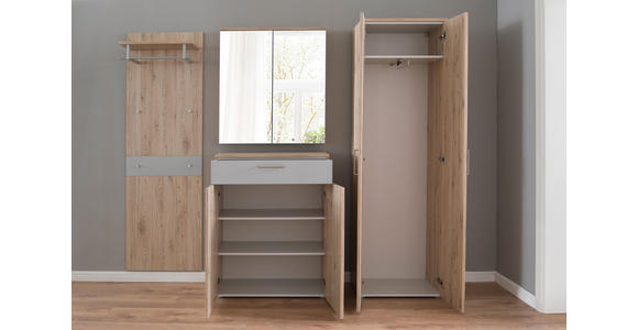 GARDEROBE 4-teilig  in 220/200/38 cm  - Eichefarben/Grau, KONVENTIONELL, Holzwerkstoff (220/200/38cm) - Moderano