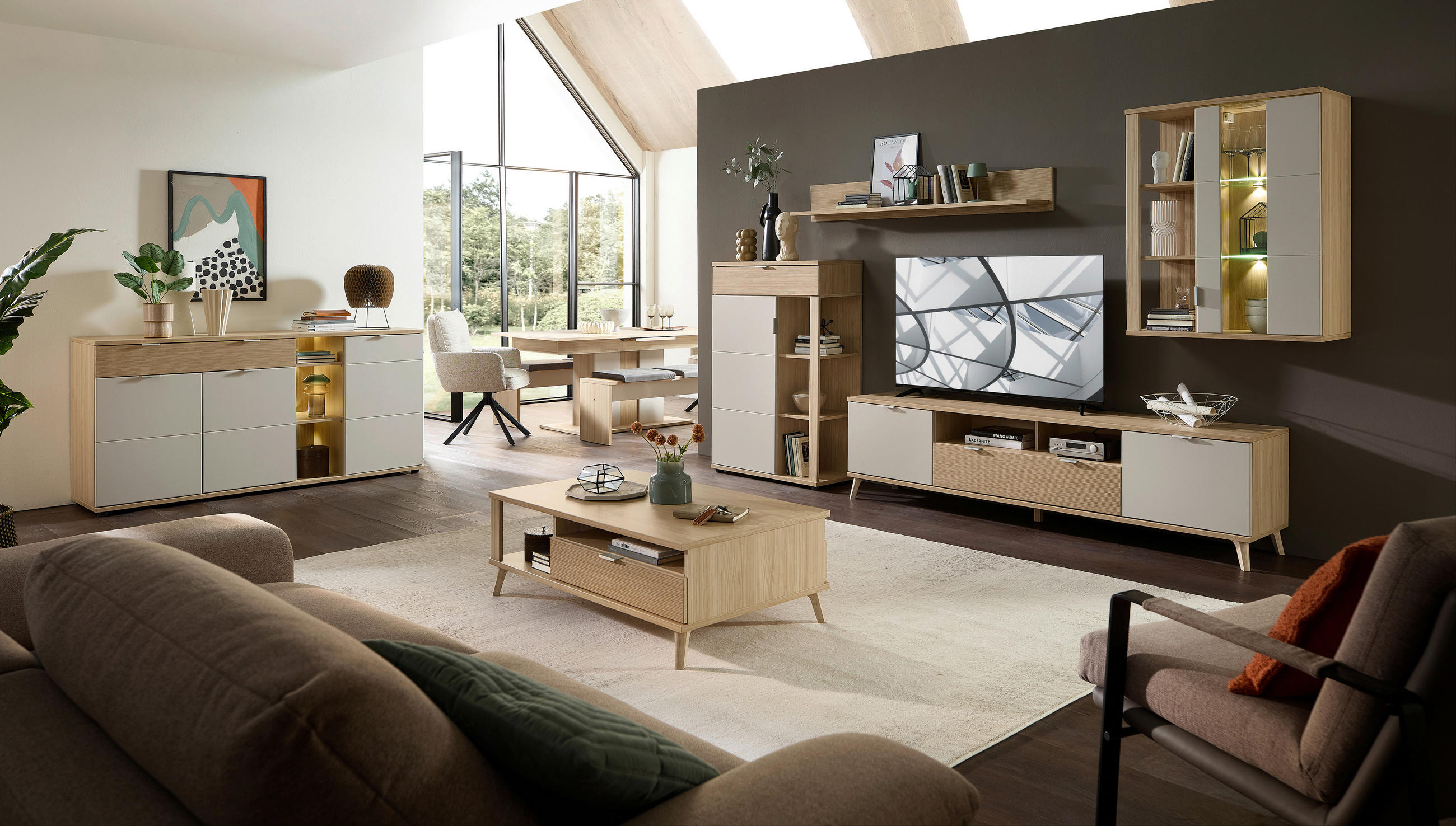 COUCHTISCH 110/65/40 cm rechteckig Eichefarben  - Eichefarben/Silberfarben, MODERN, Holzwerkstoff/Metall (110/65/40cm) - Stylife