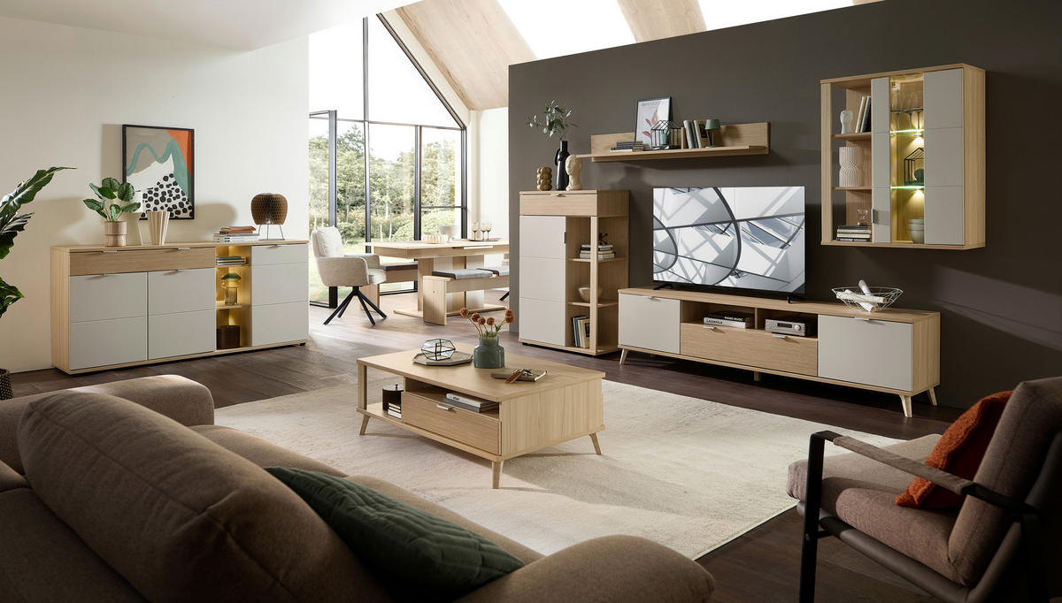 HÄNGEVITRINE Eichefarben, Kaschmir  80/101/38 cm  - Kaschmir/Eichefarben, Basics, Glas/Holzwerkstoff (80/101/38cm) - Stylife
