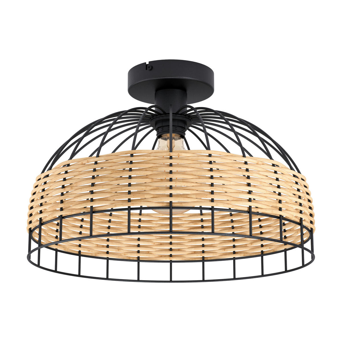 DECKENLEUCHTE ANWICK 38/26,5 cm   - Schwarz/Naturfarben, Natur, Holz/Metall (38/26,5cm) - Eglo