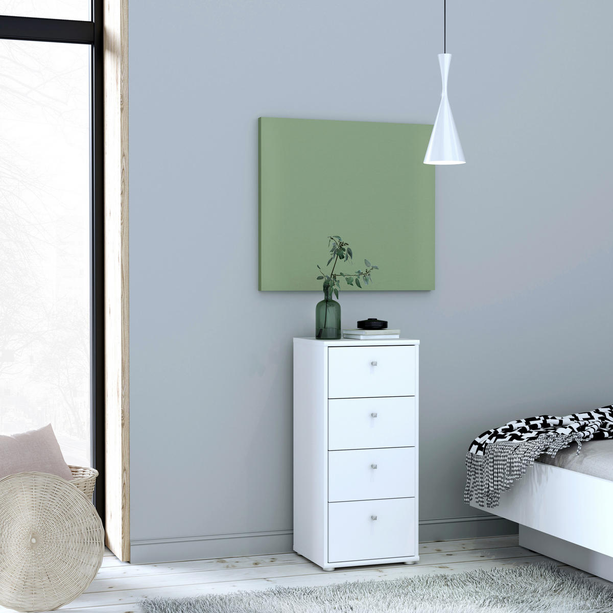 KOMMODE  in 38,6/85,5/34,8 cm  - Alufarben/Weiß, Design, Holzwerkstoff (38,6/85,5/34,8cm)