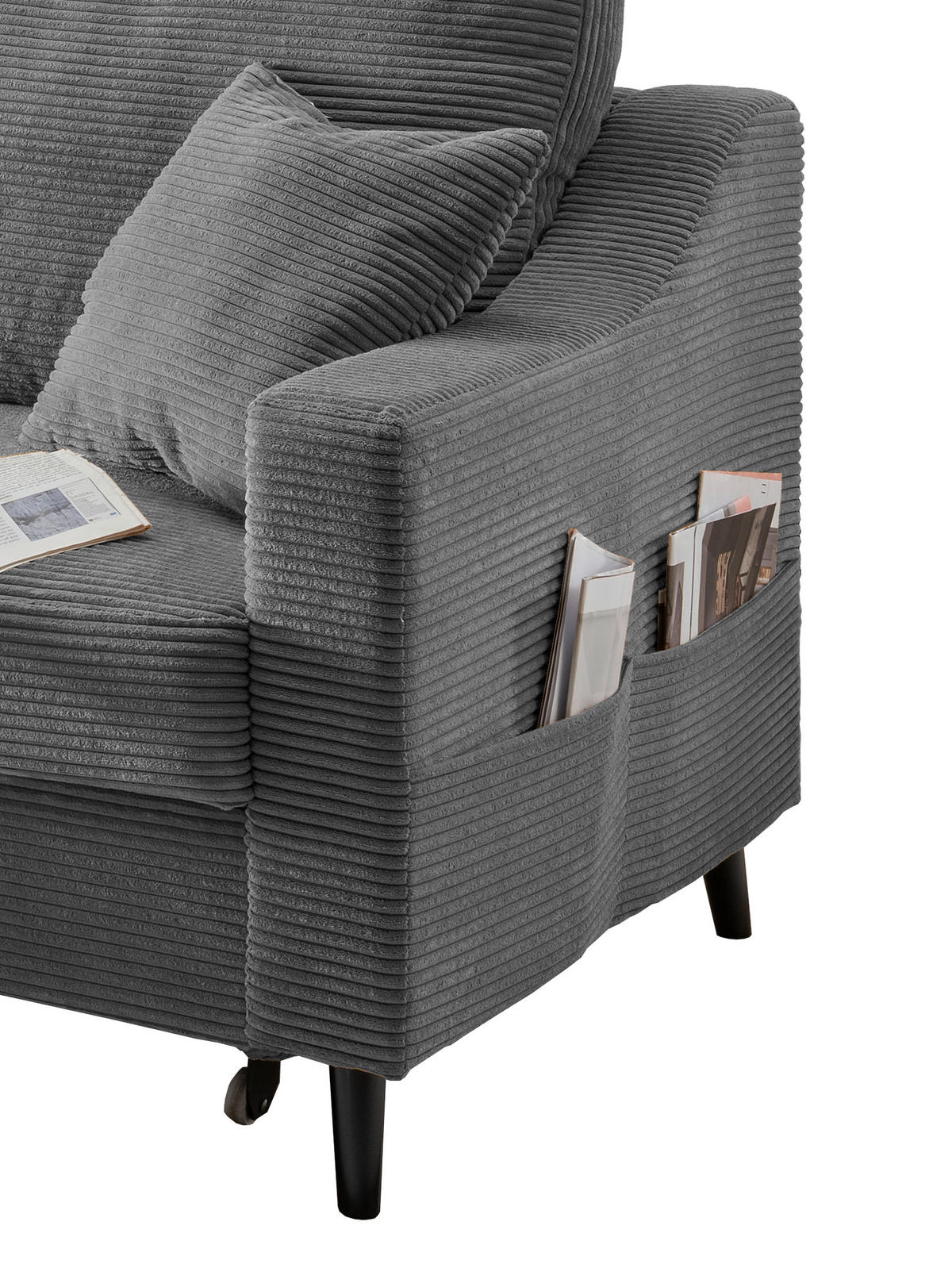 ECKSOFA Grau Cord  - Schwarz/Grau, Design, Holz/Textil (150/228cm) - P & B