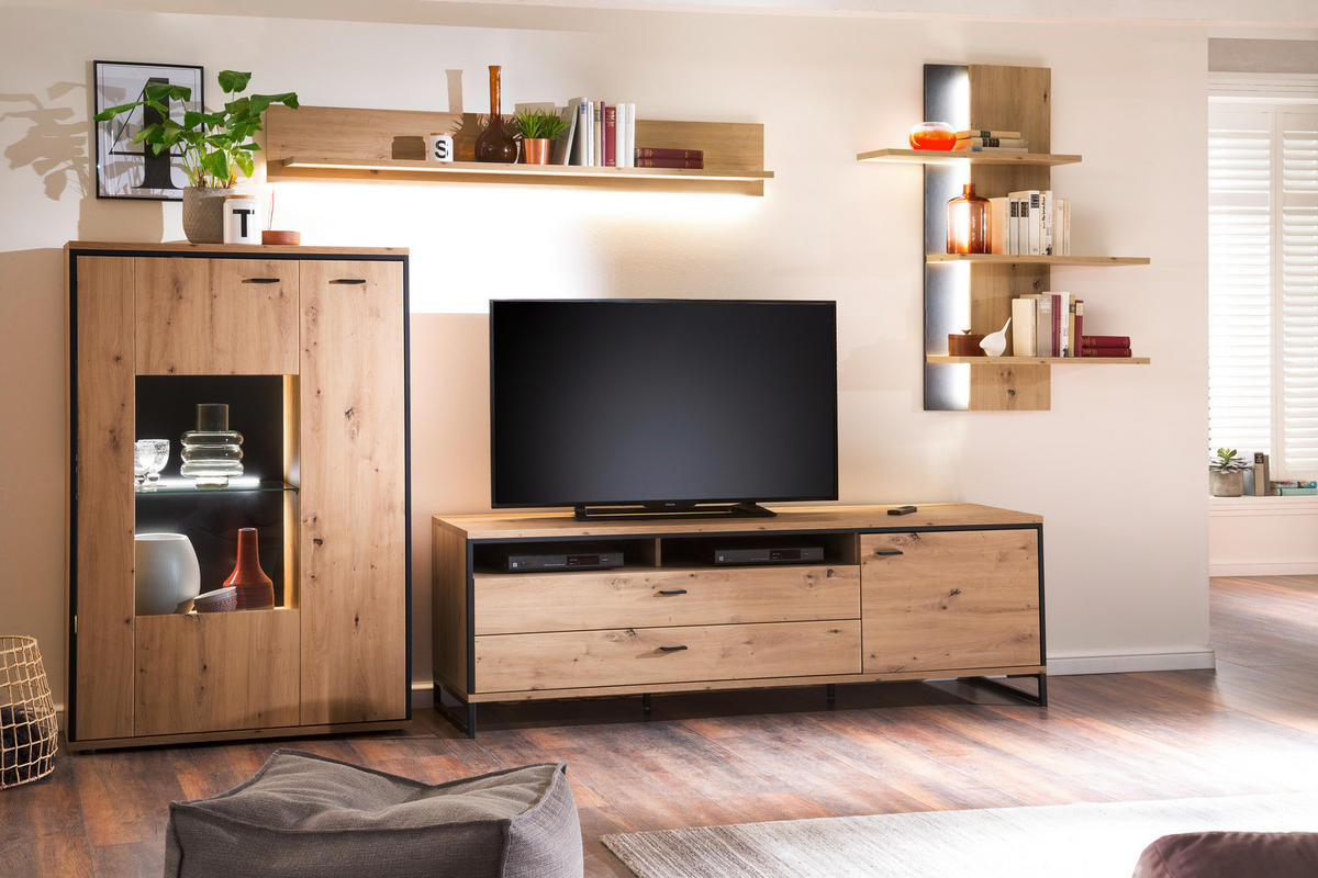 MEDIABÄNK i antracit, ekfärgad  - antracit/ekfärgad, Design, metall/trämaterial (183/60/50cm) - Livetastic