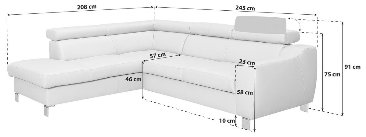 Colțar, textil, piele, bej, 208/245 cm - bej/culoare crom, Design, metal/textil (208/245cm) - Livetastic