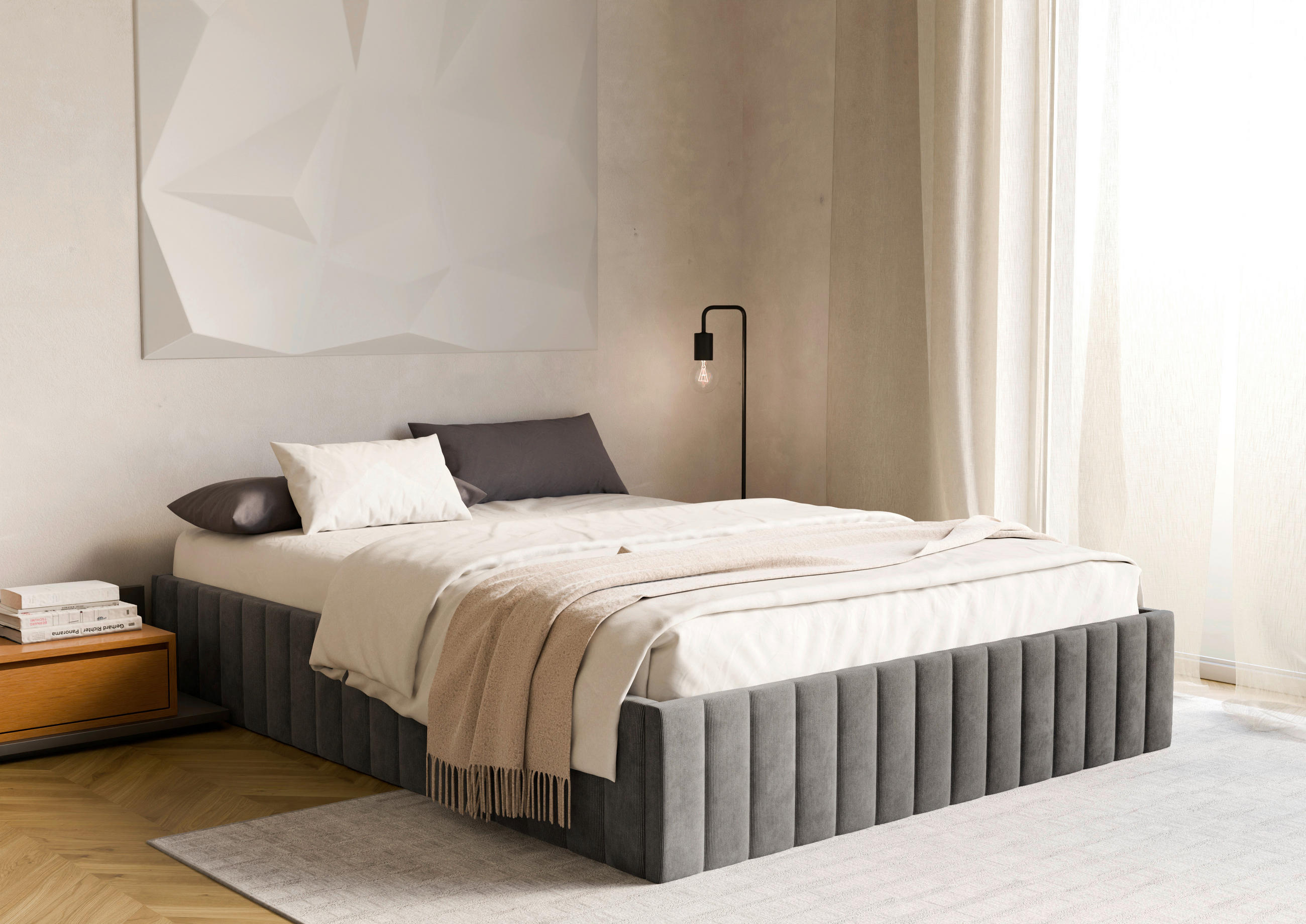 POLSTERBETT Lattenrost, Bettkasten 180/200 cm  in Anthrazit  - Anthrazit/Schwarz, Design, Holz/Textil (180/200cm) - Boxxx