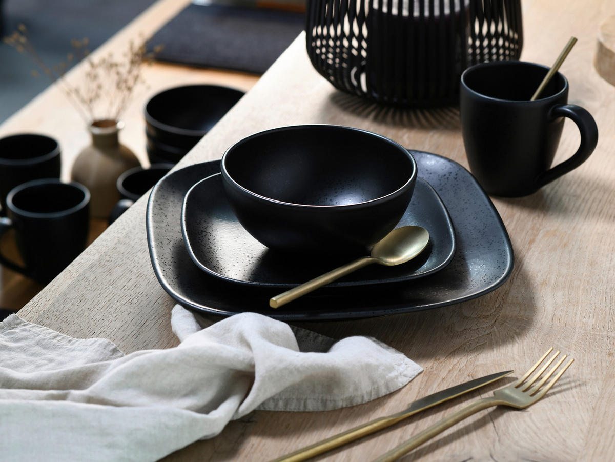 KOMBINOVANÁ SOUPRAVA, 16dílné, kamenina - černá, Basics, keramika - Creatable