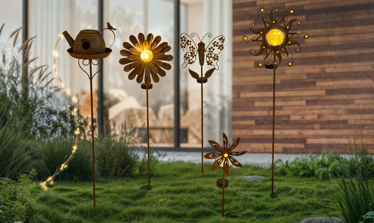 SOLÁRNÍ SVÍTIDLO, 31,5/7,5/91 cm - rezavá, Trend, kov/plast (31,5/7,5/91cm) - Ambia Garden