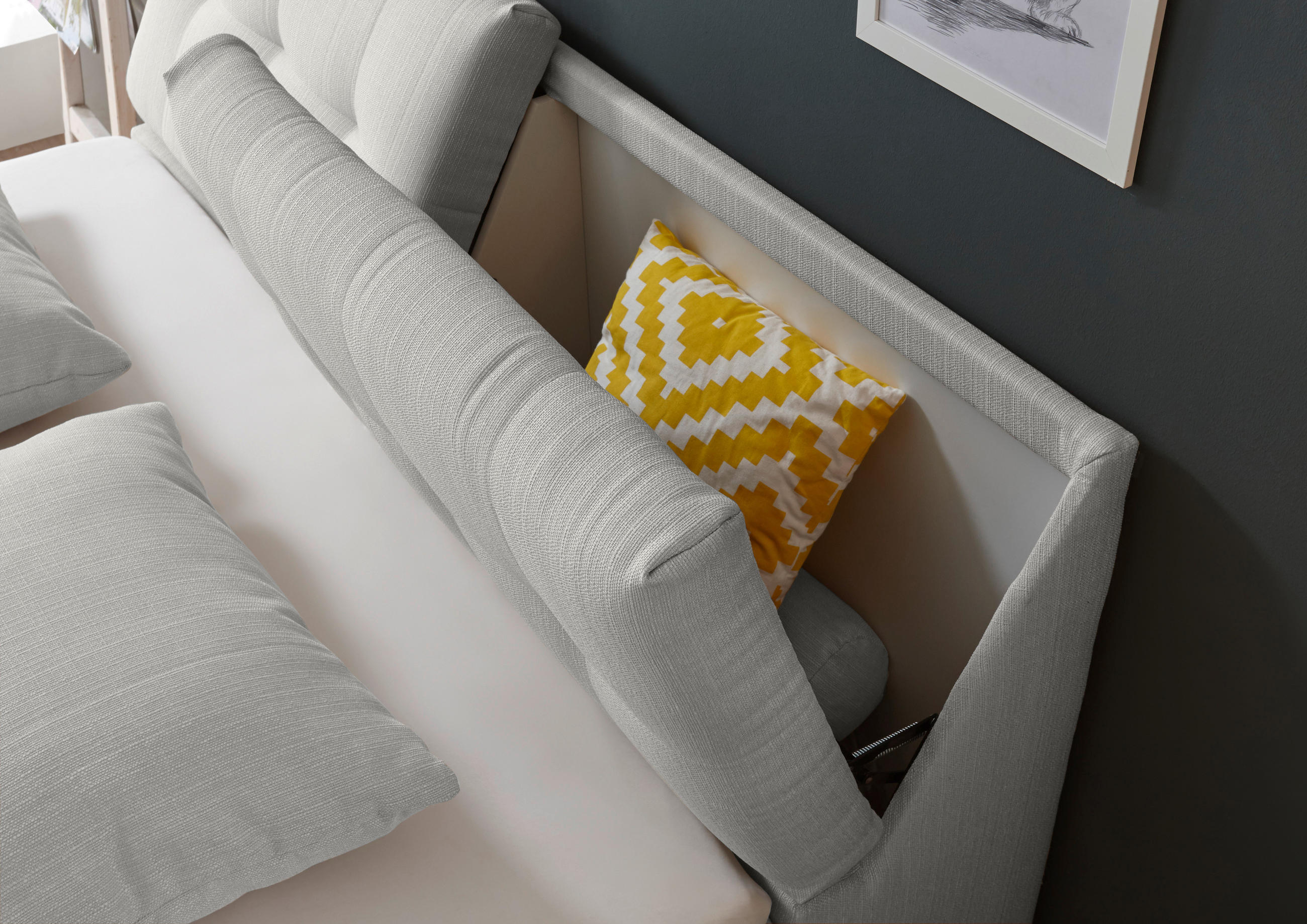 Thumbnail - Esposa Boxspringbett, Silber, Textil, H2, 7-Zonen, 180x200 cm, gepolstertes Kopfteil, Stoffauswahl, Topper geteilt, Schl...