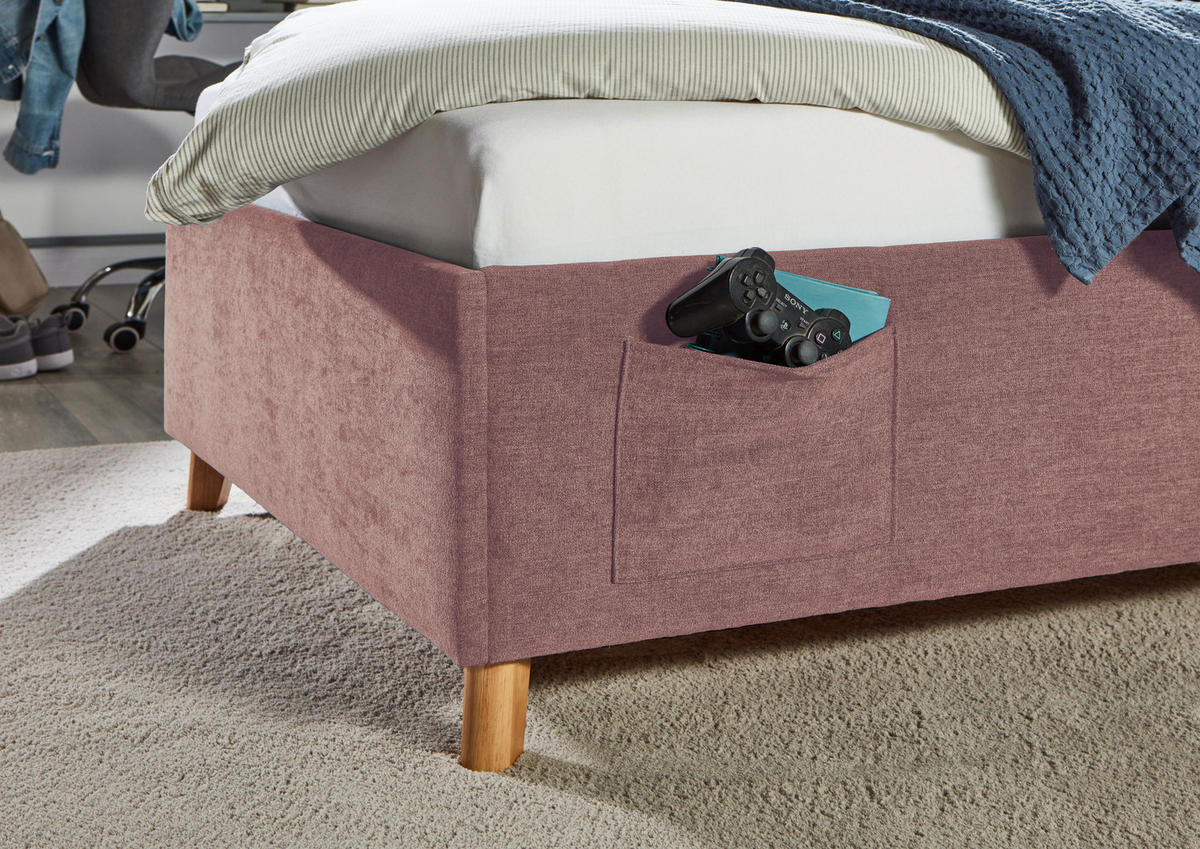 POLSTERBETT 90/200 cm  in Rosa  - Eichefarben/Birkefarben, Konventionell, Holz/Textil (90/200cm) - home24