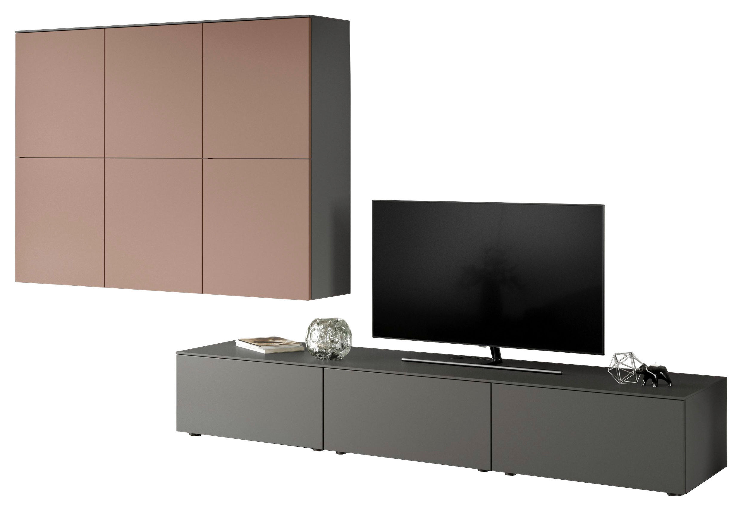 WOHNWAND  in Grau, Koralle  360,3/205,2/58,5 cm   - Koralle/Grau, Design, Holzwerkstoff (360,3/205,2/58,5cm) - Celina Home