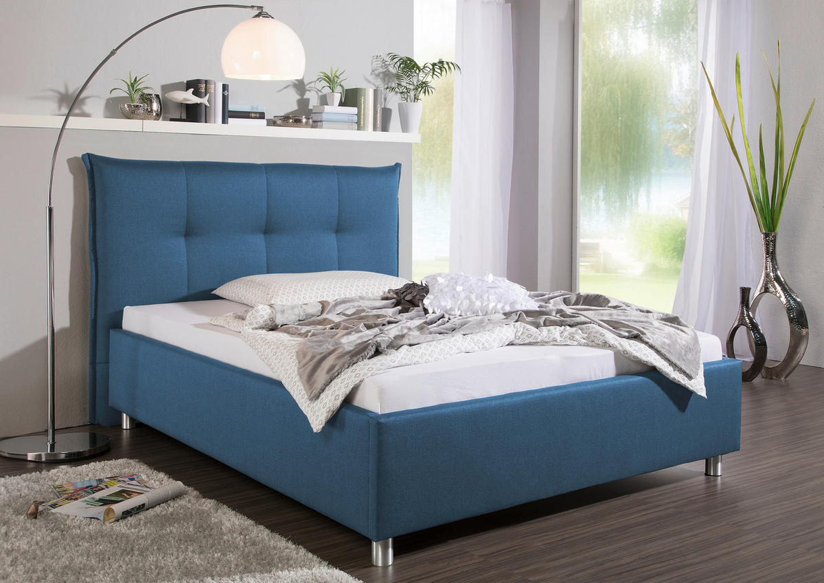 POLSTERBETT 140/200 cm,  in Blau,  - Blau/Alufarben, MODERN, Textil/Metall (140/200cm) - Livetastic