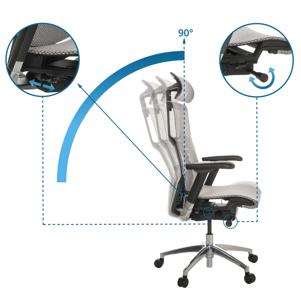 SNURRSTOL  i nät ljusgrå  - ljusgrå/silver, Basics, metall/textil (67/119-135/60cm) - MID.YOU