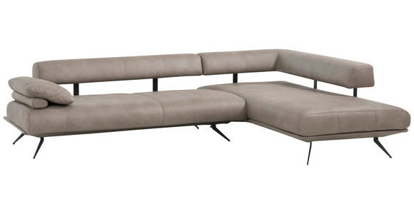 ECKSOFA Grau Echtleder  - Schwarz/Grau, Design, Leder/Metall (305/231cm) - Dieter Knoll