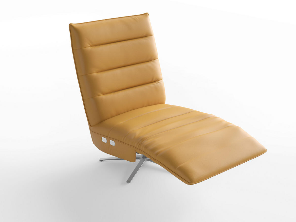 RELAXSESSEL EVE E Echtleder Kopfteilverstellung, Rücken echt    - Currygelb/Silberfarben, Basics, Leder/Metall (80/109/98cm) - Sit & More