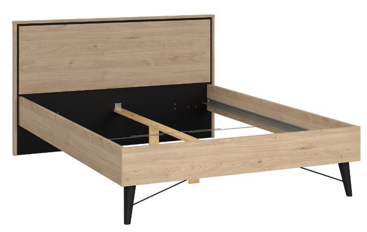 SÄNGRAM 140/200 cm  i  svart, ekfärgad  - svart/ekfärgad, Basics, trämaterial (140/200cm) - Best Price