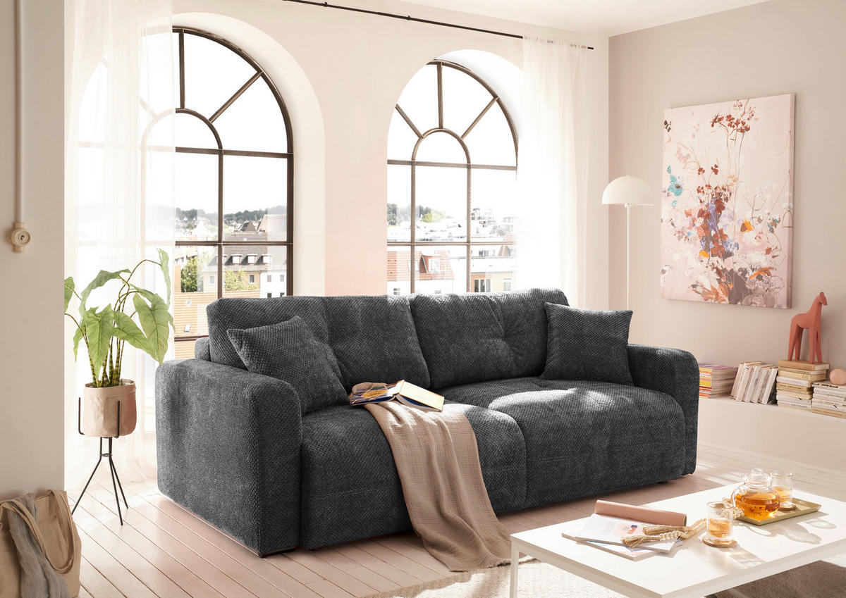 SCHLAFSOFA in Mikrovelours Anthrazit  - Anthrazit/Schwarz, Konventionell, Kunststoff/Textil (235/88/120cm) - MID.YOU