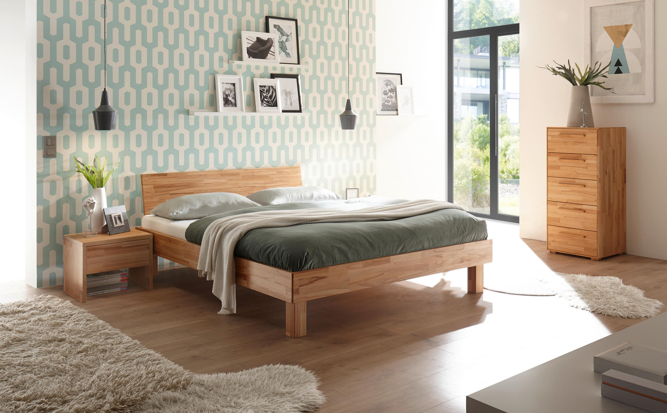 BETT 200/200 cm  in Kernbuche   - Buchefarben/Kernbuche, Natur, Holz (200/200cm) - Hasena
