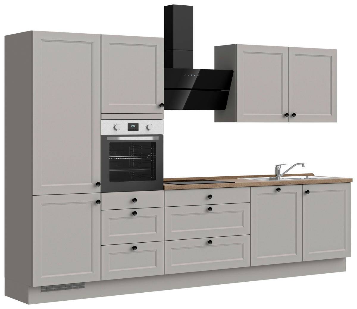 KÜCHENBLOCK 330 cm   in Grau, Eiche dunkel  - Eiche dunkel/Schwarz, MODERN, Holzwerkstoff/Metall (330cm) - Nobilia