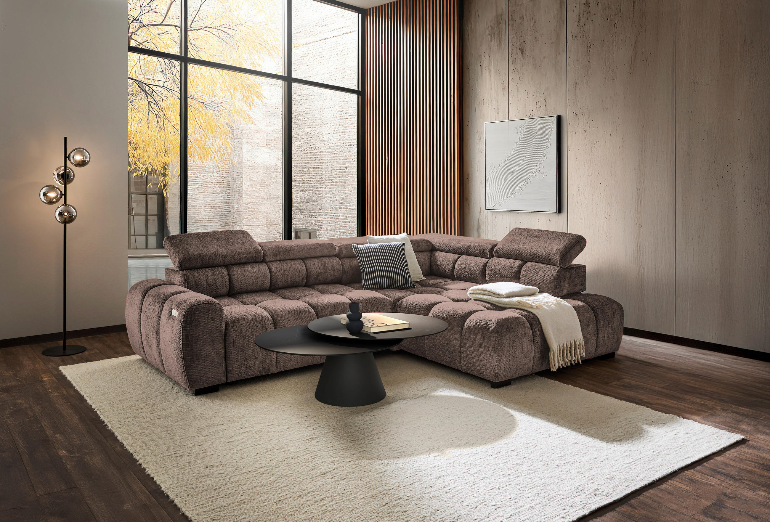 ECKSOFA inkl. Funktionen Braun Webstoff  - Schwarz/Braun, MODERN, Kunststoff/Textil (297/205cm) - Welnova