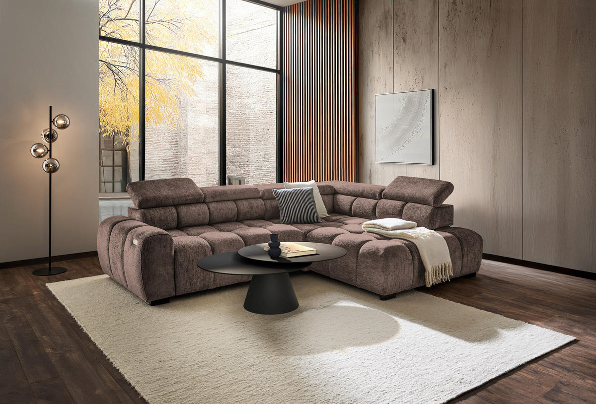 ECKSOFA inkl. Funktionen Braun Webstoff  - Schwarz/Braun, MODERN, Kunststoff/Textil (297/205cm) - Welnova