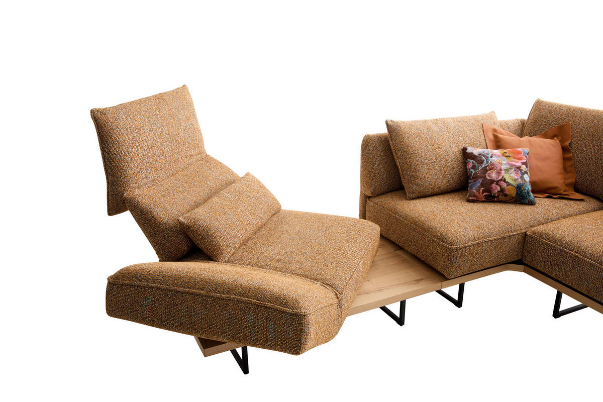 ECKSOFA Dunkelorange Chenille Rücken echt, Armteilverstellung, Relaxfunktion, Drehsitzfunktion  - Dunkelorange/Schwarz, Design, Holz/Textil (252/209cm) - Koinor
