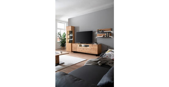 WOHNWAND 3-teilig  in Wildeiche  340/209/50 cm  - Wildeiche/Anthrazit, Natur, Glas/Holz (340/209/50cm) - Linea Natura
